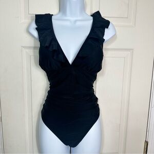 NWT Cupshe V-neck‎ With Ruffles & Ruching Black Size X- Large swimsuit